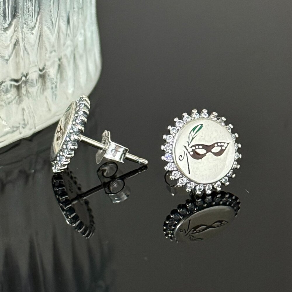 New Orleans Bling Earrings S925 Sterling Silver Handmade Ear Stud - Picture 2 of 4